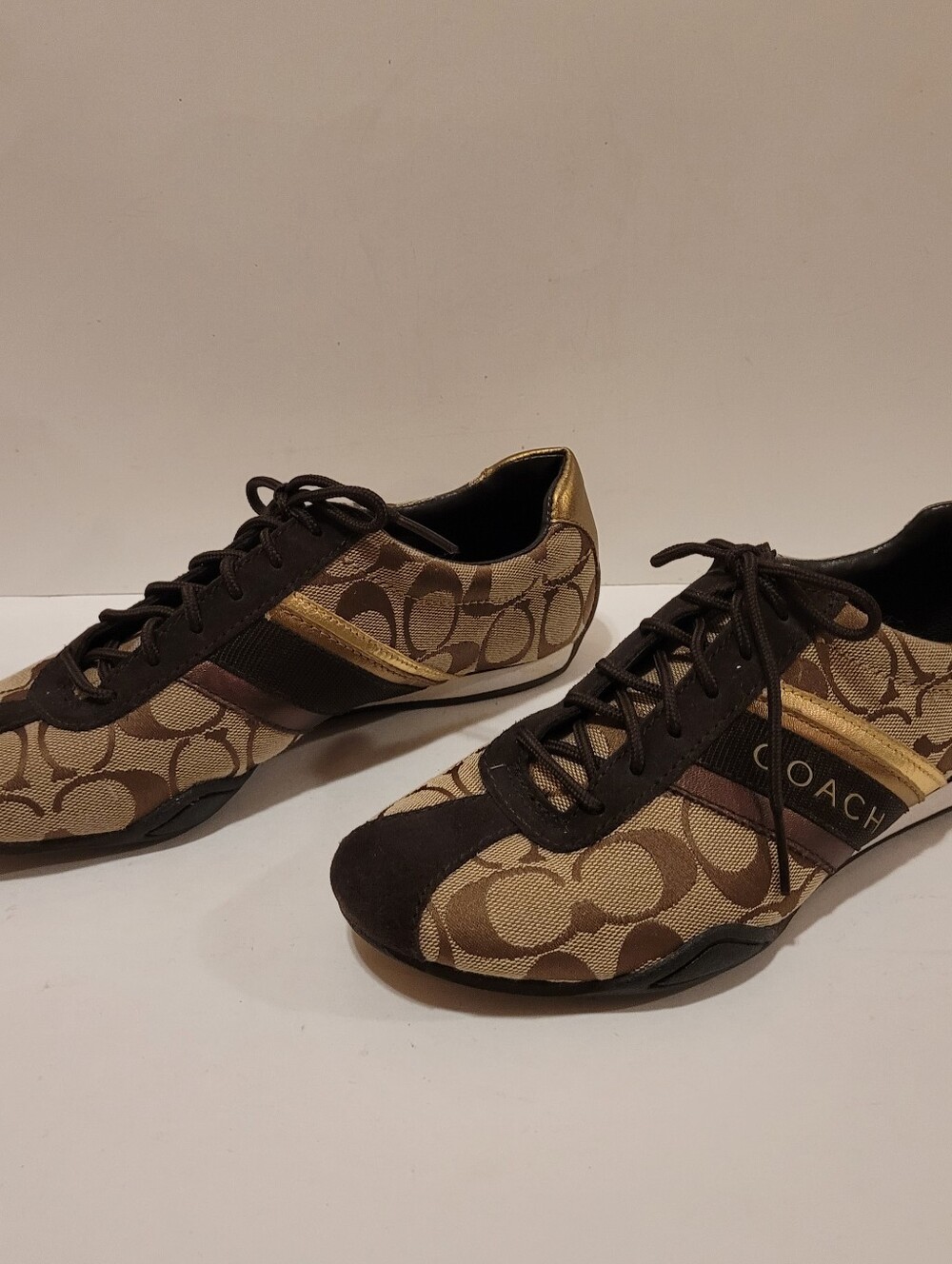 Womens Coach Jayme Brown and Gold Signature Sneakers 7M